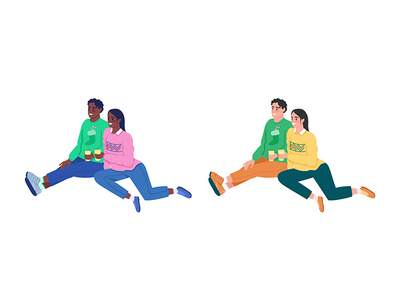 节日派对上的情侣半平面彩色矢量字符集(Couple at festive party semi flat color vector characters set)