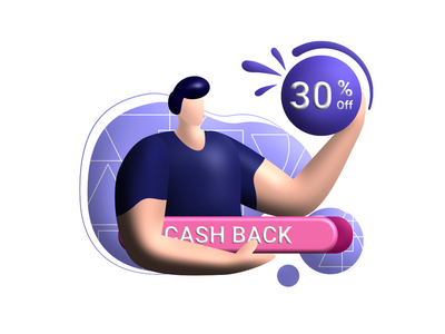 现金返还演员 3d 渲染插图以获得优惠券 30% 折扣(cashback cast 3d rendering Illustration for get vouchers 30% discounts)
