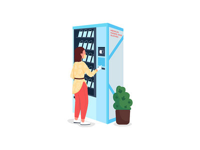 购买塑料口罩平面彩色矢量不露面字符(Buying plastic masks flat color vector faceless character)