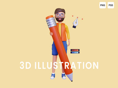 3d拿着铅笔的图表设计师(3d Graphic designer holding pencil)