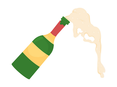 带有倾倒起泡酒半平面彩色矢量对象的瓶子(Bottle with pouring sparkling wine semi flat color vector object)