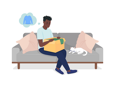 买家订单错误半平面彩色矢量字符(Buyer with wrong order semi flat color vector character)