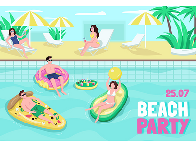 海滩派对海报平面矢量模板(Beach party poster flat vector template)