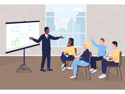 业务演示平面彩色矢量图(Business presentation flat color vector illustration)