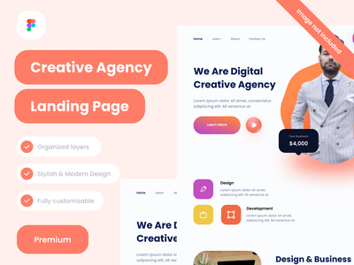 创意机构登陆页面设计网站样机(creative agency Landing Pages Design website Mockup)