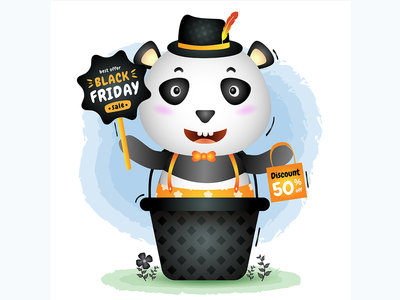 黑色星期五促销，篮子里有一只可爱的熊猫(Black friday sale with a cute panda in the basket)