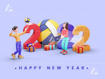 2022 年新年快乐 3d 人物插图(3d character illustration happy new year 2022)