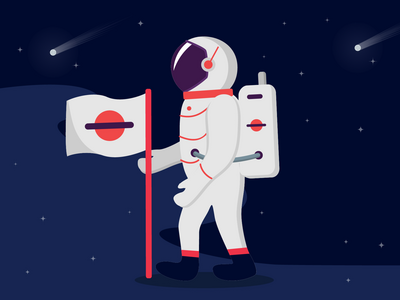 拿着国旗的宇航员插图(Astronaut Illustration Holding Flag)