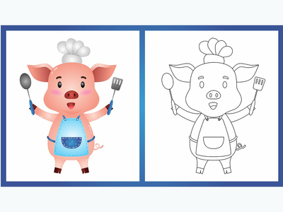 与一位可爱的小猪厨师一起着色书(coloring book with a cute little pig chef)