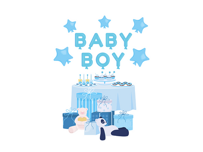 婴儿淋浴节日板半平面彩色矢量对象(Baby shower festive board semi flat color vector object)