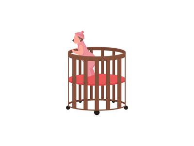 婴儿在摇篮平面颜色矢量无脸字符(Baby in cradle flat color vector faceless character)