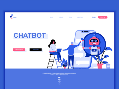聊天机器人平面登陆页面模板(Chat Bot Flat Landing Page Template)