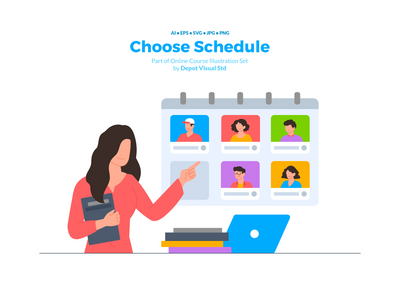 选择时间表 - 在线课程插图(Choose Schedule - Online Course Illustration)