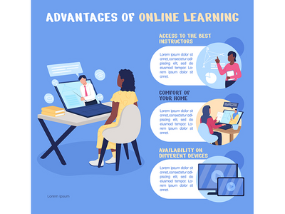 在线学习平面颜色矢量图模板的优势(Avantages of online learning flat color vector infographic template)