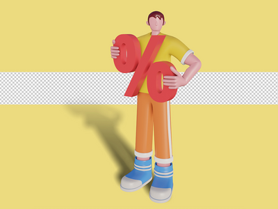 促销折扣的 3d 插图。高级 Psd(3d illustration of sales promotion discount. Premium Psd)