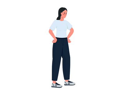 恼怒的女人半平面彩色矢量字符(Annoyed woman semi flat color vector character)