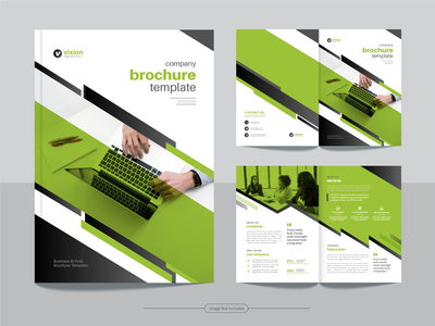 以 A4 格式清洁企业双折业务宣传册设计模板。(Clean corporate bi fold business brochure design template in A4 format.)
