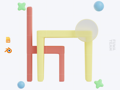椅子和桌子 - 3D 学校图标包（正面）(Chair and Table - 3D School Icon Pack (front))