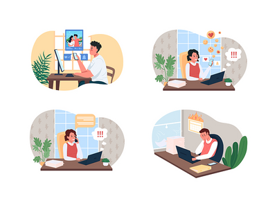 倦怠 2D 矢量网页横幅，海报集(Burnout 2D vector web banner, poster set)