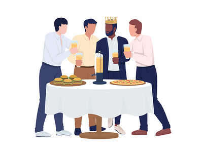 学士夜半平面彩色矢量字符(Bachelor night semi flat color vector characters)