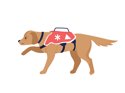 雪崩救援犬半平面彩色矢量字符(Avalanche rescue dog semi flat color vector character)