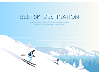 最佳滑雪目的地横幅平面矢量模板(Best ski destination banner flat vector template)