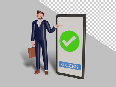 3d 男性角色已成功付款。高级 Psd(3d male character has successfully made a payment. Premium Psd)