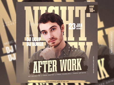 下班后 dj 派对传单或社交媒体帖子和网页横幅(After Work dj party flyer or social media post and web banner)