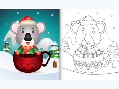着色书，杯子里有可爱的考拉圣诞人物(coloring book with a cute koala christmas characters  in the cup)