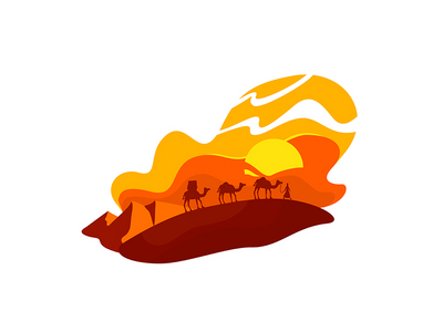 沙漠中的大篷车 2D 矢量网页横幅、海报(Caravan in desert 2D vector web banner, poster)