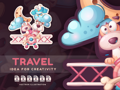 飞机上的卡通人物狗-贴纸(Cartoon Character Dog in Airplane - Sticker)