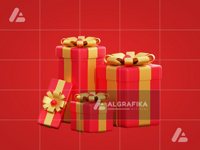 3d 圣诞红色礼盒(3d christmas red giftbox)