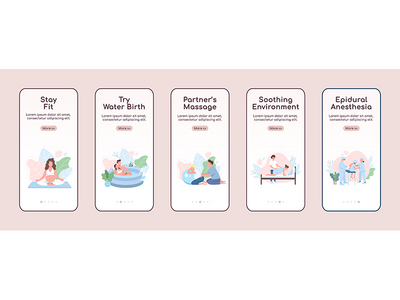 替代分娩入职移动应用屏幕平面矢量模板(Alternative childbirth onboarding mobile app screen flat vector template)