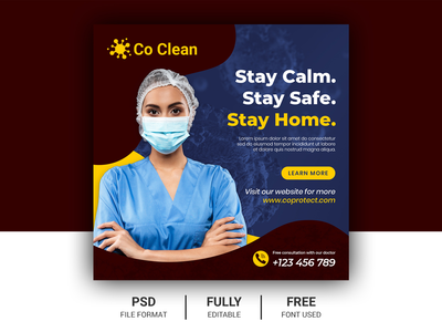 电晕病毒保健横幅，社交媒体 Instagram 帖子，用于电晕病毒(Corona virus healthcare banner, social media Instagram post for corona virus)