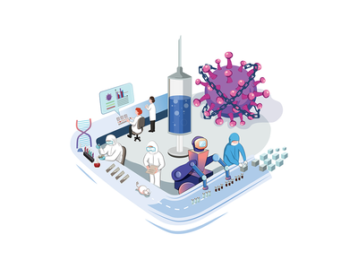 冠状病毒疫苗生产病媒图解概念(Coronavirus Vaccine Production Vector Illustration concept)