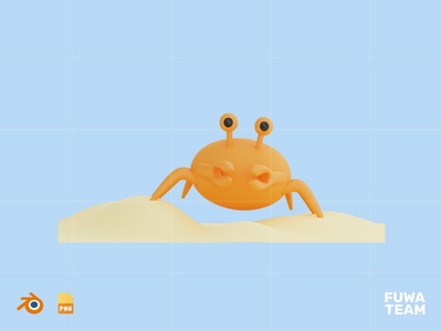 螃蟹 - 可爱的 3D 水生动物（正面）(Crab - Cute 3D Water Animal (front))