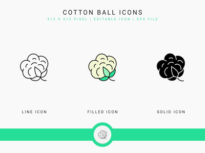 棉花球图标设置矢量图和实线图标线条样式(Cotton Ball icons set vector illustration with solid icon line style)