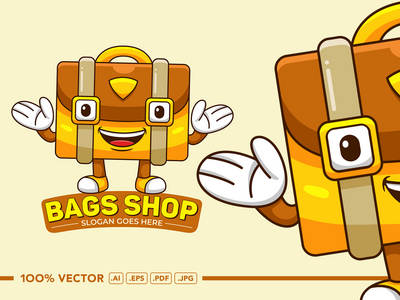 袋商店吉祥物标志矢量(Bags Shop Mascot Logo Vector)