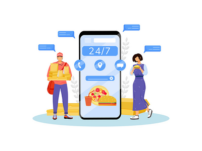 24 小时快餐配送平面概念矢量图(24 hours fast food delivery flat concept vector illustration)