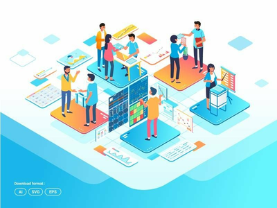 业务管理流程等距(Business management process isometric)