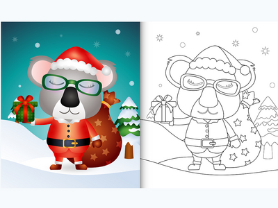 着色书与可爱的考拉穿着圣诞老人服装(coloring book with a cute koala using santa clause costume)