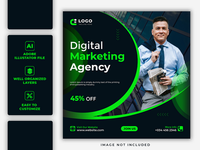 企业和数字营销公司社交媒体帖子模板(Corporate and digital marketing company social media post template)