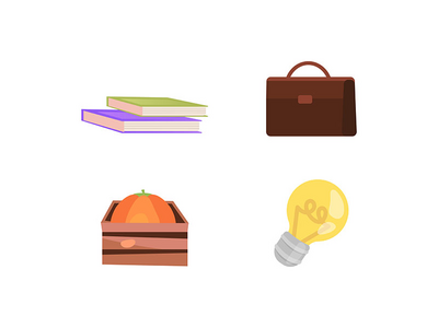 公文包和书籍平面颜色矢量对象集(Briefcase and books flat color vector objects set)
