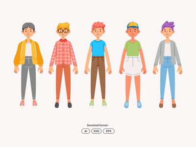 男孩不同的服装风格性格(Boy different outfit style character)