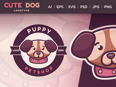 卡通人物动物宠物狗-标识(Cartoon Character Animal Pet Dog - Logotype)