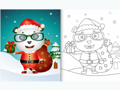 使用圣诞老人服装的可爱熊猫着色书(coloring book with a cute panda using santa clause costume)