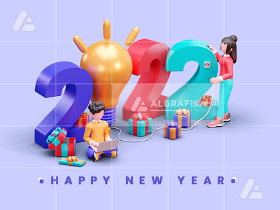 带有创意概念的 3d 插图 2022 年新年快乐(3d illustration happy new year 2022 with creative concept)