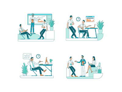 公司人员平面颜色矢量不露面字符集(Corporate personnel flat color vector faceless character set)