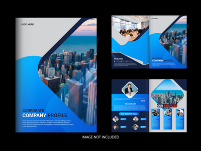 小册子模板设计和 4 页业务配置文件蓝色渐变形状(Brochure template design and 4 Page Business profile blue gradient shapes)