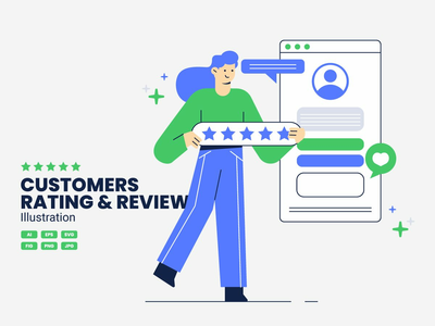 客户评级和评论插图(Customers Rating and Review Illustration)